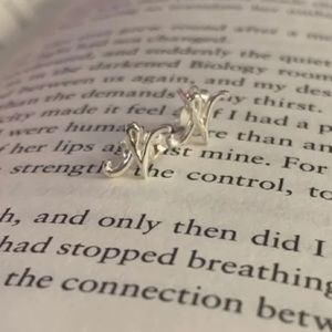 Cursive Letter N Initial Silver Stud Earrings